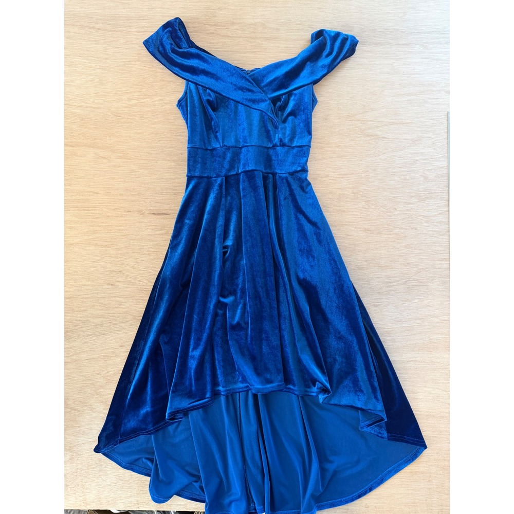 Jasambac Royal Blue Velvet High Low Off The Shoulder Cocktail Dress Medium